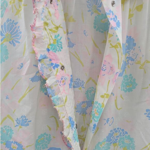 Lougers Vintage Bright Pink Blue‎ Ruffle Front Cottagecore House Dress - Picture 10 of 12